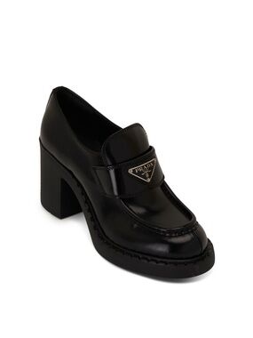 Prada Black Leather Chunky-Heel Loafer 39 leather pumps
